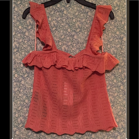 GUESS Ruffled Pointelle Top, Size: XS - Picture 2 of 9